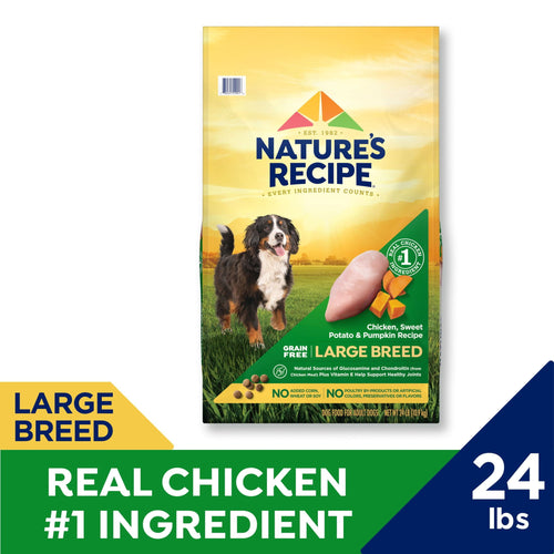 Nature’s Recipe Large Breed Grain Free Chicken, Sweet Potato & Pumpkin Recipe, Dry Dog Food, 24 lb.